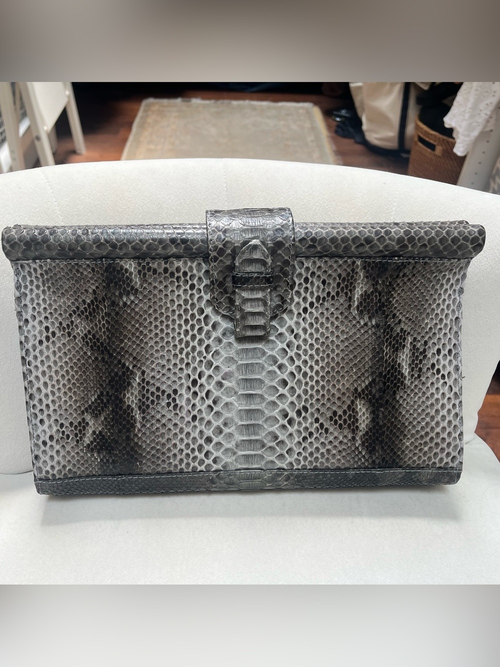 Archipelago Python Skin Envelope Clutch in Grey Black